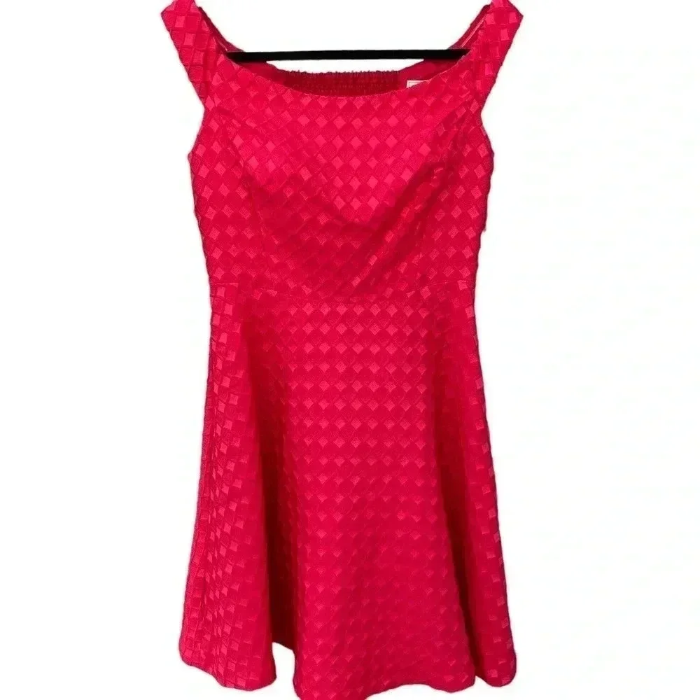 Anthropologie Red Textured Fit & Flare Dress Retro Holiday